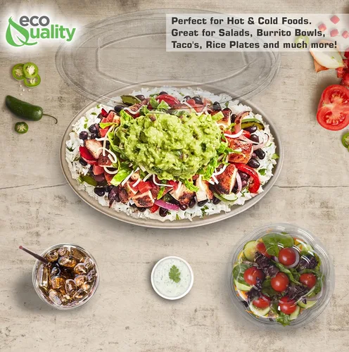 Miniatura 6 de Cuencos de burrito ovalados desechables de fibra compostable de 32 onzas con tapas de cúpula, resistentes, ecológicos, bagazo natural sin blanquear