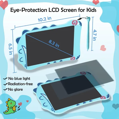 Miniatura 3 de Tableta de escritura LCD con juguetes de dinosaurio para niños, juguetes azules para niños pequeños con tablero de dibujo, juguete educativo