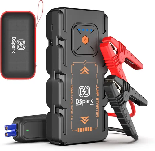 Arrancador de coche compacto de 2000 A, ultra portátil y seguro para principiantes, para hasta 7.0 L de gasolina/6.5 L de diésel, caja de salto