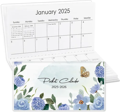 Miniatura 12 de Calendario de bolsillo 2025-2026, calendario de bolsillo de fase lunar 2025-2026 para bolso, planificador mensual con cubierta de PVC