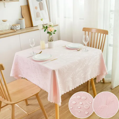 Miniatura 79 de Mantel redondo de tela de 60 pulgadas, mantel con diseño de hojas, borde festoneado, mantel sedoso, impermeable, resistente a las arrugas, lavable