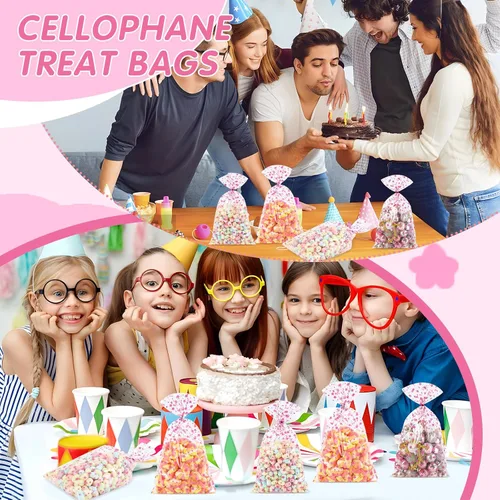 Miniatura 7 de COQOFA 100 Piezas Bolsas de Estrella Rosa de 7"X12" para Envolver Regalos, Bolsas de Celofán Cello, Bolsas de Dulces para Fiestas, Bolsas de Favor