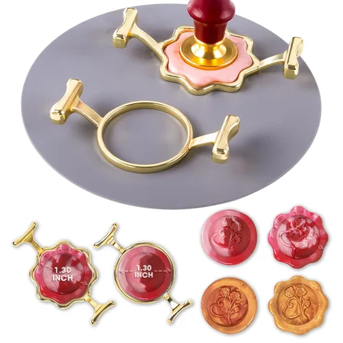 Miniatura 8 de Kit de Sello de Cera Yelsky con Sello de Cera de 1 Pulgada - 2 Moldes de Sello Metálicos con Forma de Flor Redonda, Alfombrilla de Silicona para 2