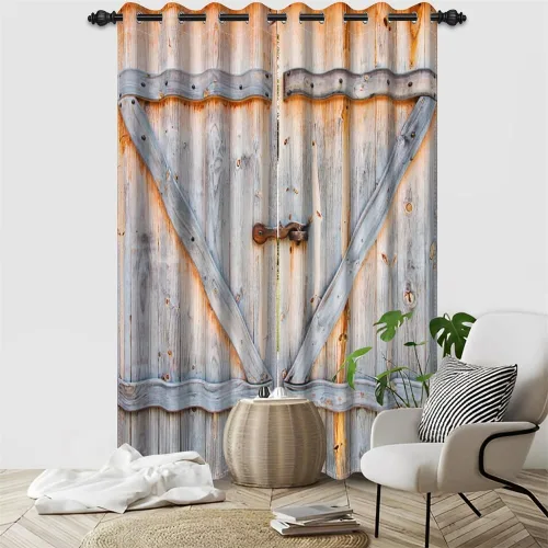 Miniatura 75 de Cortinas rústicas para ventana de puerta de granero, puerta de madera gris, puerta de garaje, tratamiento de ventana para sala de estar, dormitorio