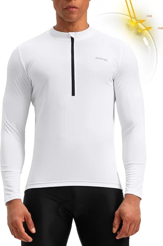 Miniatura 2 de Maillot de ciclismo para hombre con 3+1 bolsillos traseros con cremallera, manga larga, absorción de humedad, UPF 50+ media cremallera