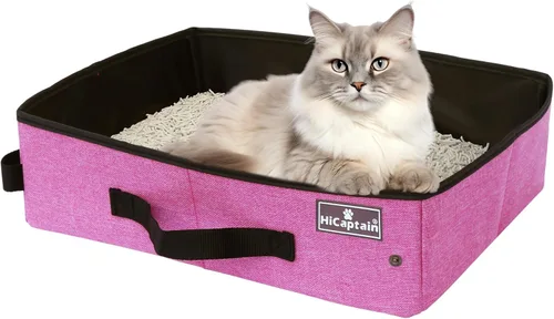 Miniatura 13 de HiCaptain Caja de arena portátil de viaje, caja de arena plegable para gatos con tapa y asa, transportador de arena plegable ligero estándar