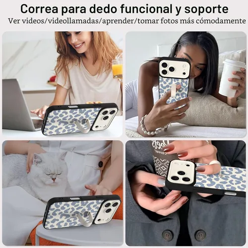 Miniatura 5 de Funda compatible con iPhone 17 Pro Max con correa de mano para los dedos, funda de teléfono con estampado de leopardo y guepardo para mujeres