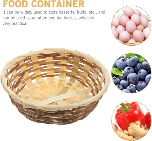 Miniatura 4 de EXCEART Juego de 3 cestas de frutas de bambú de 6.69 pulgadas hechas a mano, redondas, tejidas, para cocina, comedor, servir alimentos, aperitivos