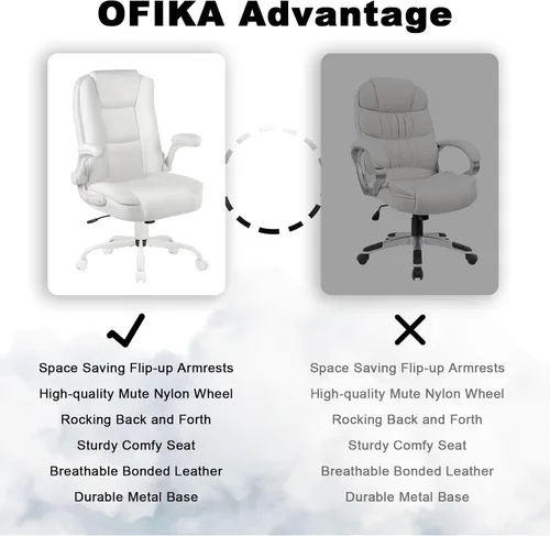 Miniatura 5 de OFIKA Silla de escritorio de oficina de cuero, silla de oficina ergonómica con soporte lumbar, silla de computadora, silla ejecutiva de cuero
