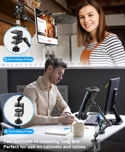 Miniatura 2 de Soporte para tableta de cocina de escritorio, cajas de costura, brazo de metal ajustable, soporte de montaje para tableta para iPad Pro 12.9 Air