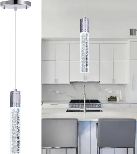 HAIXIANG Lámpara colgante moderna para isla de cocina, lámpara colgante Crytstal para isla de cocina, mini lámpara de araña cromada con bombilla de