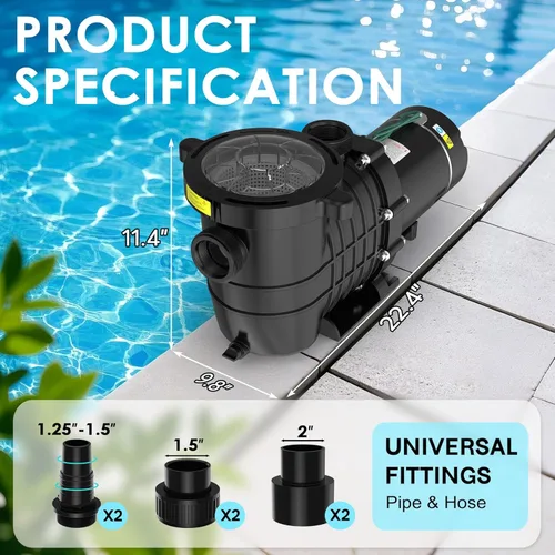 Miniatura 5 de Seeutek Bomba de piscina de 2.0 HP sobre el suelo y el suelo, potentes bombas de piscina autorecortables de 6900 GPH con cesta de filtro de colador