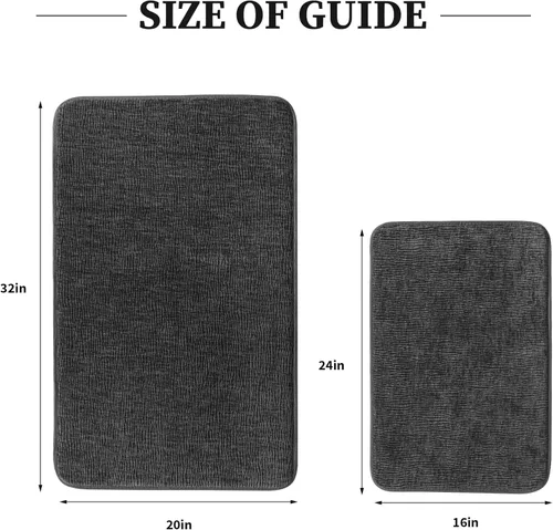Miniatura 2 de YIHOUSE Juego de alfombras de baño de 2 piezas, juego de alfombrillas de baño de espuma viscoelástica gris oscuro antideslizante de secado rápido