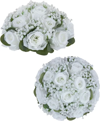 Miniatura 10 de BLOSMON Bolas de Flores Artificiales Centros de Mesa de Boda 10 Piezas Rosa Carmesí Gypsophila Flores Artificiales Piezas Centrales Decoración