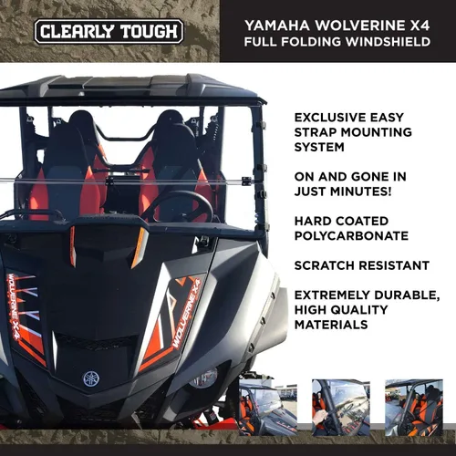 Miniatura 2 de Wolverine - Parabrisas plegable completo X4 / X2 de Clearly Tough Para modelos 2018-2020 Resistente a los arañazos Policarbonato de alta