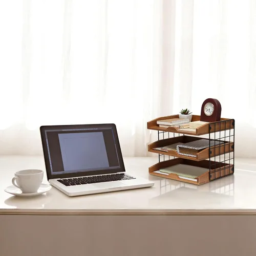 Miniatura 4 de Elegant Designs HG1022-NWD - Organizador de escritorio de madera para oficina en casa, bandeja para cartas de correo con 3 estantes, madera natural