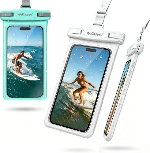Miniatura 13 de wellhouse Bolsa impermeable para teléfono, Funda impermeable para teléfono para iPhone 16 15 14 13 12 Pro Max XS Samsung, Bolsa seca para celular 1