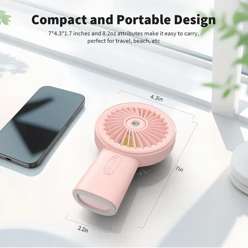 Miniatura 6 de Otlonpe Ventilador de nebulización de mano portátil, pequeño ventilador de niebla recargable personal de mano, ventilador de agua de 4000 mAh, Rosa