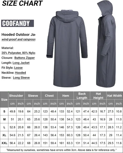 Miniatura 6 de COOFANDY Chaqueta impermeable para hombre con capucha, impermeable, ligera, activa, larga