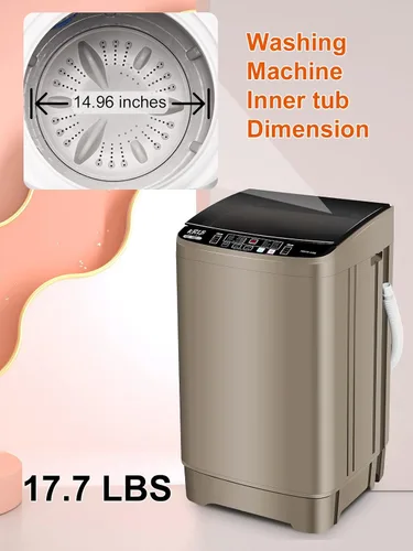 Miniatura 8 de KRIB BLING Bomba de drenaje portátil de 17.7 libras, lavadora completamente automática con pantalla LED, 10 programas y 8 niveles de agua Dorado