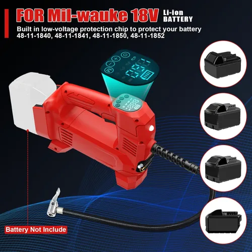 Miniatura 3 de Compresor de aire para inflador de neumáticos, compatible con batería Milwaukee de 18 V M18, bomba de aire eléctrica portátil inalámbrica de 150 PSI