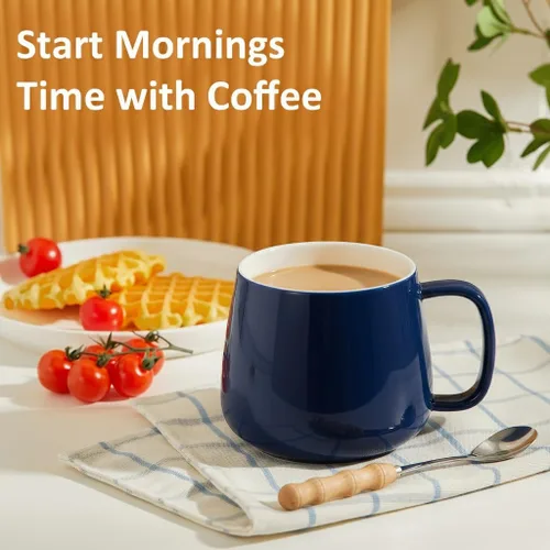 Miniatura 2 de Teocera Juego de 4 tazas de café de cerámica de 16 onzas, apilables, aptas para microondas, lavavajillas y horno, ideales para café, capuchino, Azul