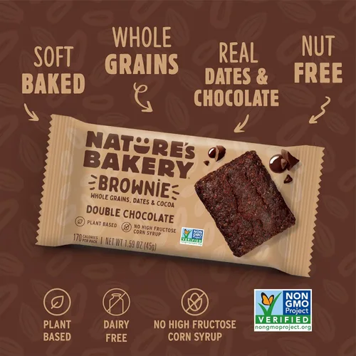Miniatura 5 de Nature’s Bakery Barras de Brownie de Doble Chocolate, Granos Enteros, Dátiles y Cacao, a Base de Plantas, Sin Lácteos, Barra de Snack, 1 caja con 12
