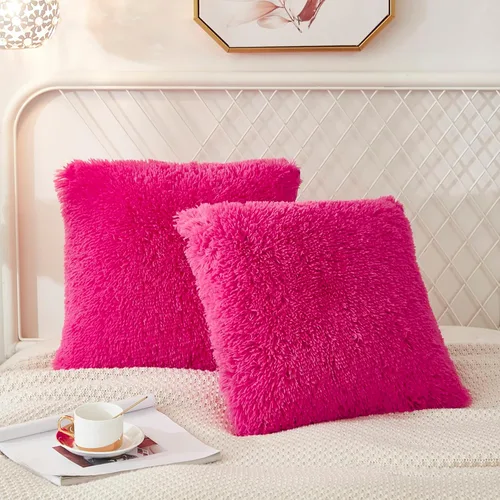 Miniatura 21 de Juego de 2 fundas de almohada estándar de piel sintética de terciopelo suave, fundas de almohada decorativas con cierre de cremallera