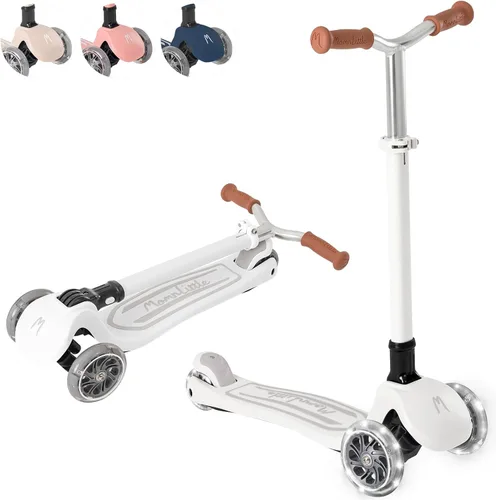 Miniatura 14 de MomnLittle - Patinete para niños de 3 a 10 años (beige/rosa/azul marino/blanco) de 3 ruedas con luces LED, certificado por la CPSC plegable y 4