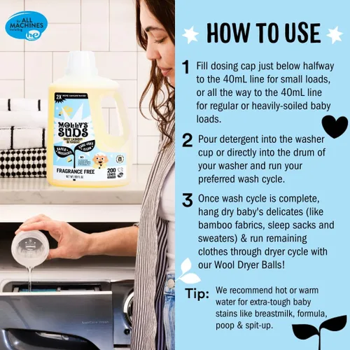 Miniatura 4 de Detergente líquido Molly's Suds para ropa de bebé Elimina leche de fórmula, caca y manchas de escupir Extra suave para bebés, niños pequeños