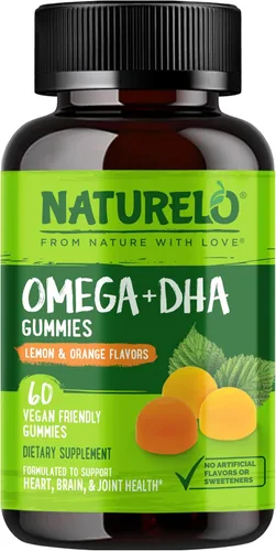 NATURELO Suplemento vegetariano de DHA y Omega 3 de algas y aceite de semillas de chía para la salud del corazón, el cerebro y las articulaciones,
