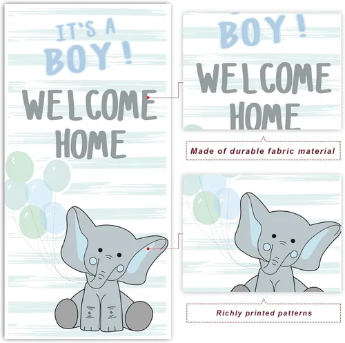 Miniatura 3 de Cartel de elefante de dibujos animados con texto en inglés "It's A Boy Welcome Home" con texto en inglés "It's A Boy" (Bienvenido a casa) lindo