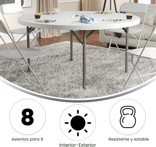 Miniatura 5 de Flash Furniture Mesa redonda de plástico plegable de 5 pies para todas las ocasiones para fiestas y ferias, mesa de banquete plegable para eventos