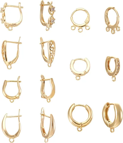 Fashewelry 14 aretes de aro de oro de 18 quilates de latón Huggie aros aros aros con lazo para mujer, aretes colgantes para hacer joyas 4-Forma mixta