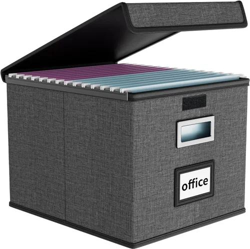 Miniatura 46 de Caja Organizadora de Archivos con Tapa, Caja Organizadora Plegable de Cuero Sintético para Carpetas Colgantes con Rieles de Plástico, Cajas (cuero)