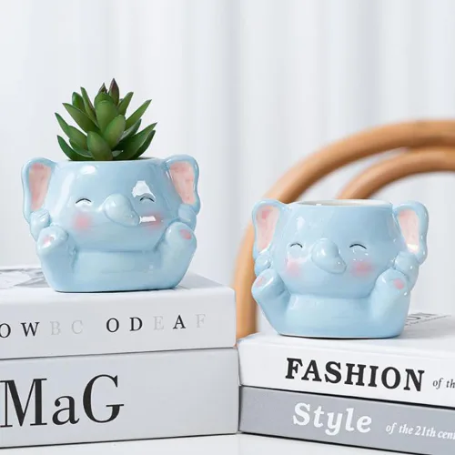 Miniatura 2 de DIYOMR Bonita maceta de animales, mini maceta de cerámica con forma de animal de dibujos animados para suculentas, soporte para plantas de aire