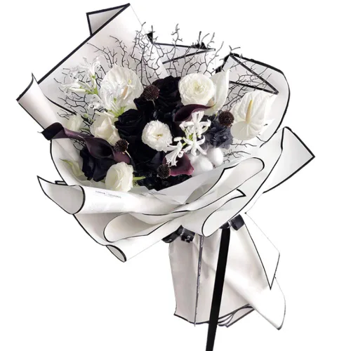 Miniatura 7 de BBJ WRAPS Papel de regalo de flores coreanas, marco blanco y negro mate para suministros de floristería, 23.6 x 23.6 pulgadas, 20 hojas Negro