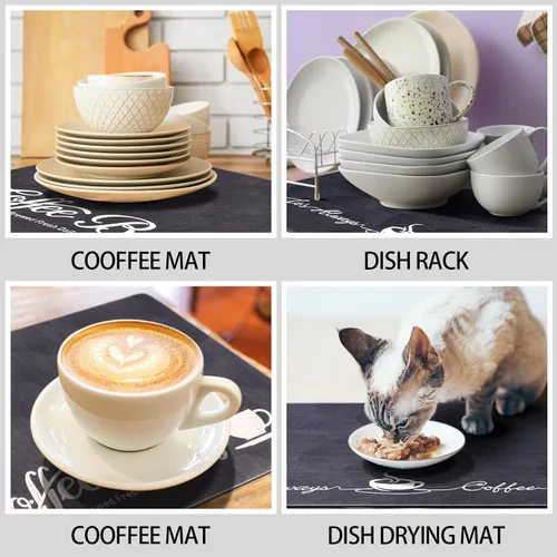 Miniatura 6 de 2 tapetes para cafetera, 16 x 24 pulgadas, lavables, accesorios para cafetera, absorbente de manchas, tapete de encimera de cocina para encimeras