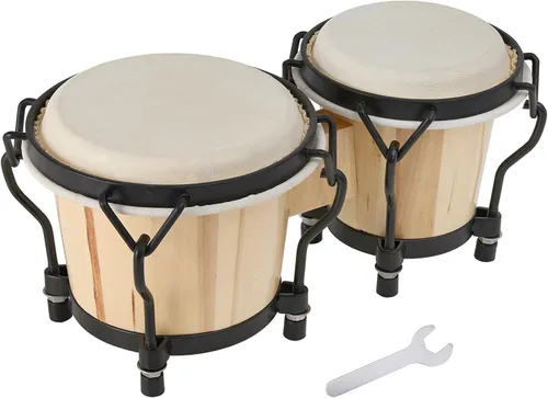 Juego de Tambores Bongo para Niños y Adultos de 4" y 5" Bongos de Madera Afinables Hechos a Mano Instrumento de Percusión con Llave de Afinación