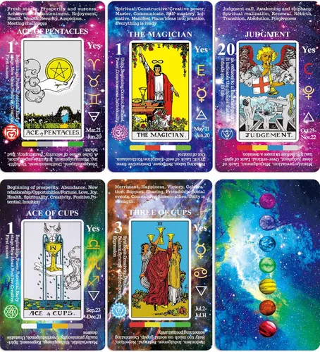 Vitacera Tarjetas de Tarot para Principiantes, Juego de Cartas con Guía, Palabras Clave, Sí o No, Tiempo, Colores, Tono Musical, Planeta, Zodiaco,