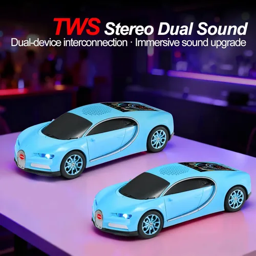 Miniatura 3 de WSTER Altavoz Bluetooth de lujo modelo de automóvil deportivo con sonido HD, emparejamiento estéreo TWS, pantalla de visualización, micrófono Azul