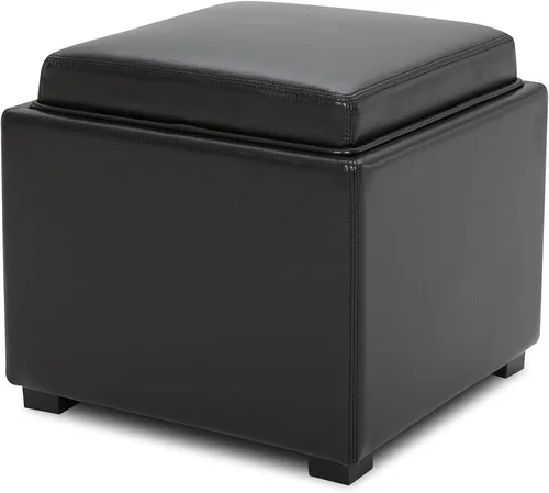 Miniatura 4 de CHITA Cubo otomano de almacenamiento con tapa de bandeja, reposapiés pequeño con almacenamiento, mesa auxiliar cuadrada para sala de estar y Negro