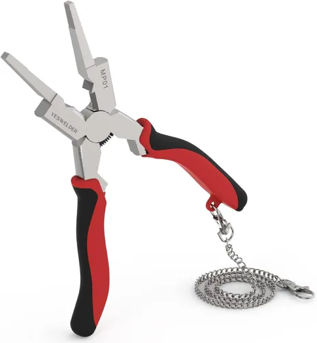 YESWELDER Alicates de soldadura MIG de 8 pulgadas con cadena de retención, antióxido y acero de alto carbono duradero, alicates MIG multifuncionales