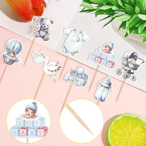 Miniatura 3 de 40 PIEZAS Oh Baby Cupcake Toppers Cisne Chupete Mameluco Carrito de Bebé Oso Niña Cupcake Picks Es un Niño Decoraciones de Baby Shower para Niños