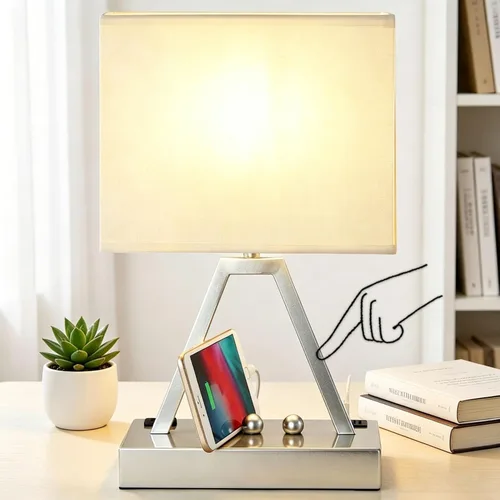 Miniatura 8 de Briever - Lámpara de mesa con control táctil, lámpara de escritorio regulable de 3 vías con USB C y USB A y tomacorriente AC, lámpara de noche