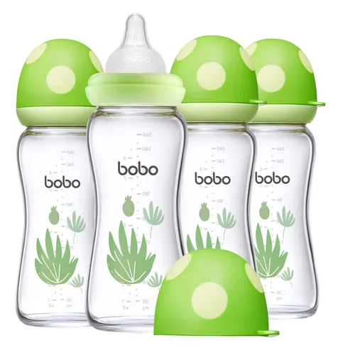 Miniatura 56 de YOHKOH Biberón de vidrio natural con pezón de flujo lento de nivel 1, biberones anticólicos para recién nacidos, botella de vidrio de cuello ancho