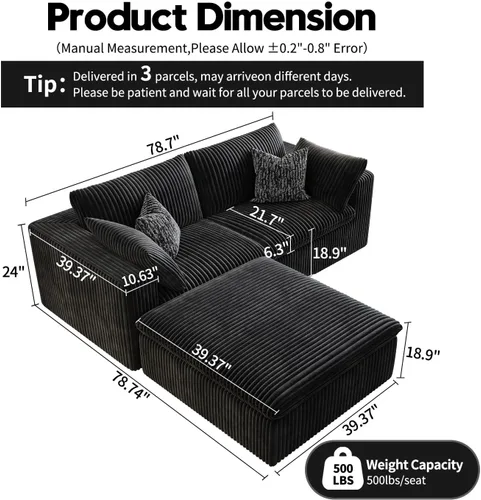 Miniatura 2 de LoveSeat Cloud Couch Sofá Seccional Modular para Sala de Estar, Sofá Moderno con Asiento Profundo, Sofá de 2 Plazas Sin Huesos con Otomana, Cómodos