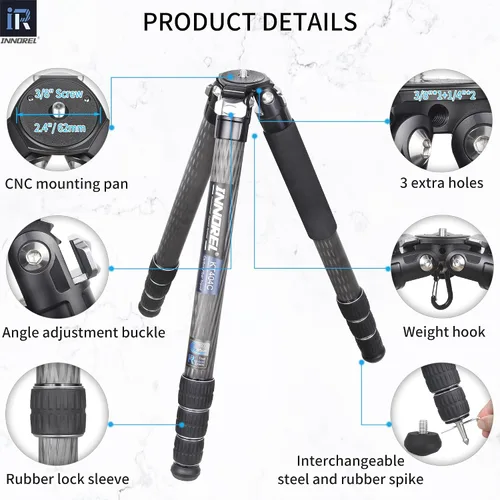 Miniatura 4 de INNOREL KT404C - Trípode compacto de fibra de carbono de 10 capas para cámara de 1.575 in, tubo grande, trípode profesional para videocámara digital