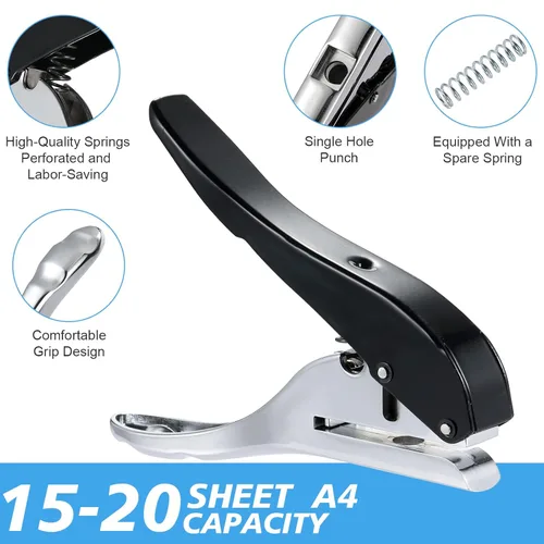 Miniatura 3 de Perforadora Resistente de un Solo Orificio - Portátil de Mano para Papel, Tarjetas, Plástico y Cartón (10MM Negro)