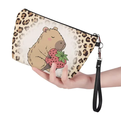 Miniatura 2 de FOR U DESIGNS Bolsa de maquillaje de leopardo y fresa para amantes de Capybara para niñas, con cremallera, organizador de bolsas de maquillaje